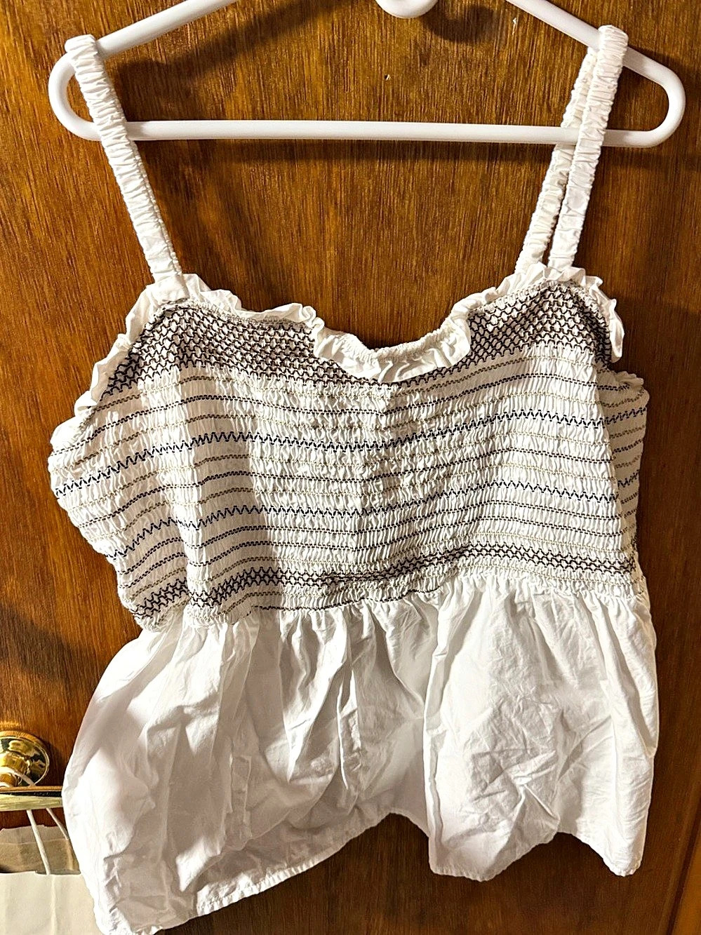 Smocked Striped Tank Top in White Like New